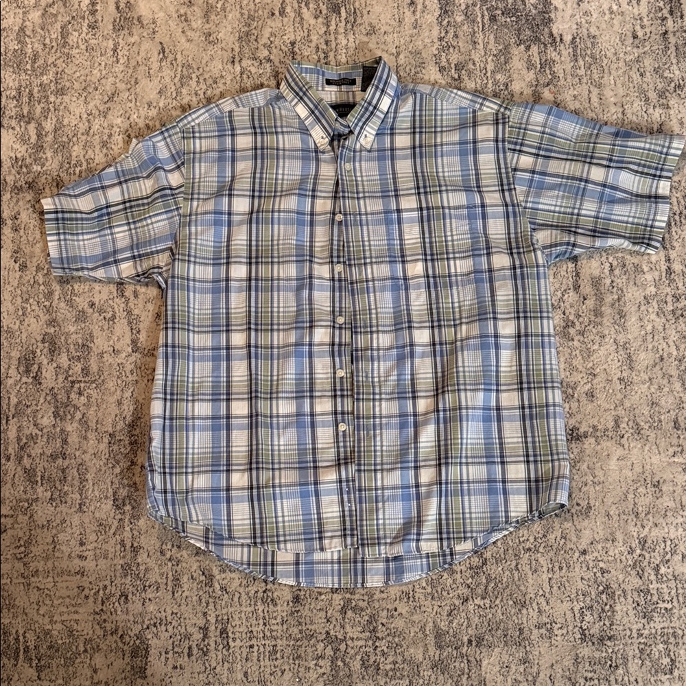 Van Heusen Men's Blue and Green Plaid Shirt
